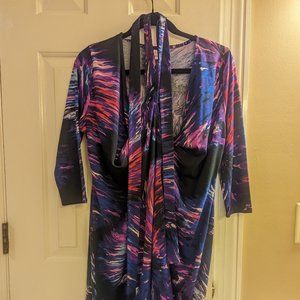 LulaRoe Michelle Wrap Dress Size M Black with Pink & Blue Flowers